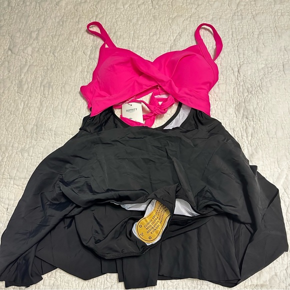 NEW B2Prity Bright Pink Black Womens Large 1 Piece Cut Out Skirt Brief Adj Strap - Picture 3 of 9